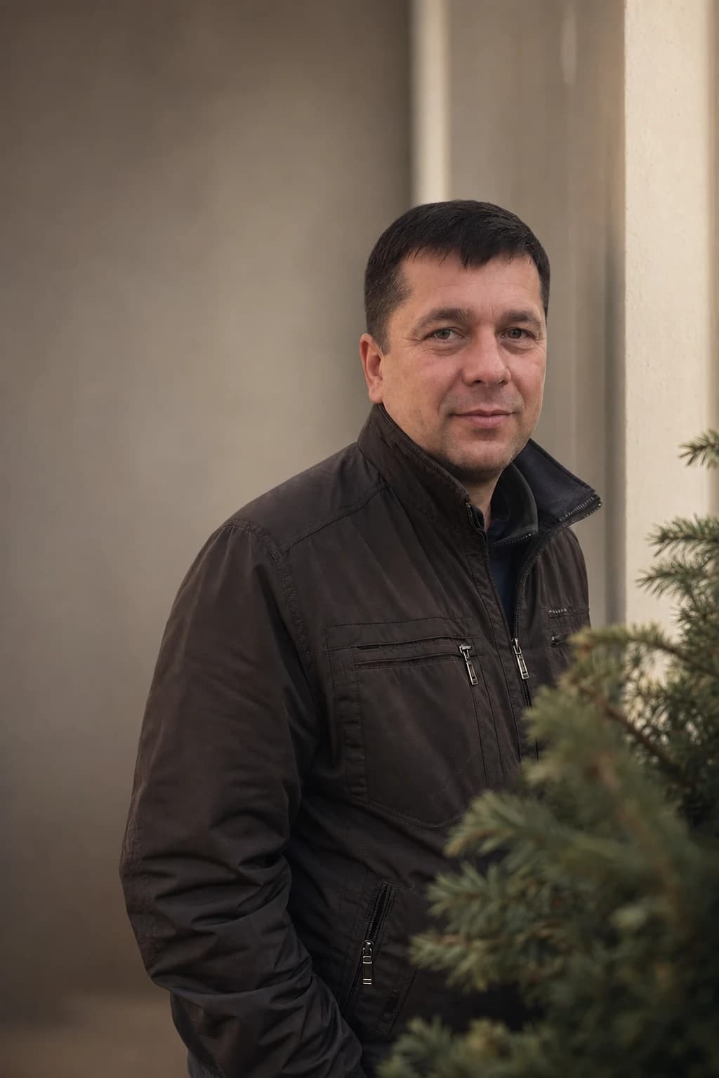 Той самий чоловік у святковому светрі біля ялинки, напис «З Новим роком, тату!».
