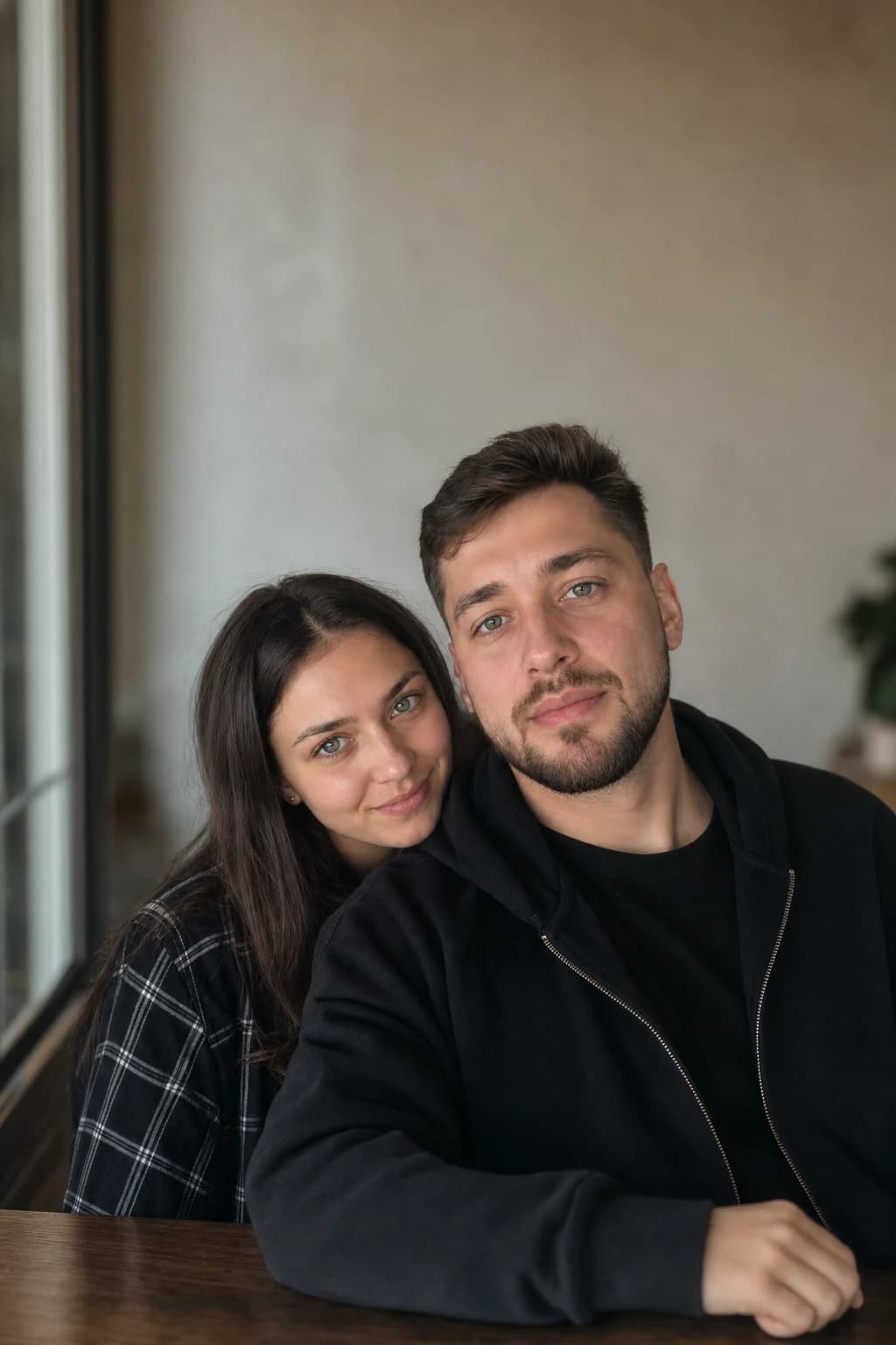 Та сама пара у стилі плівкового фото 90-х із сердечками, напис «З Днем закоханих».