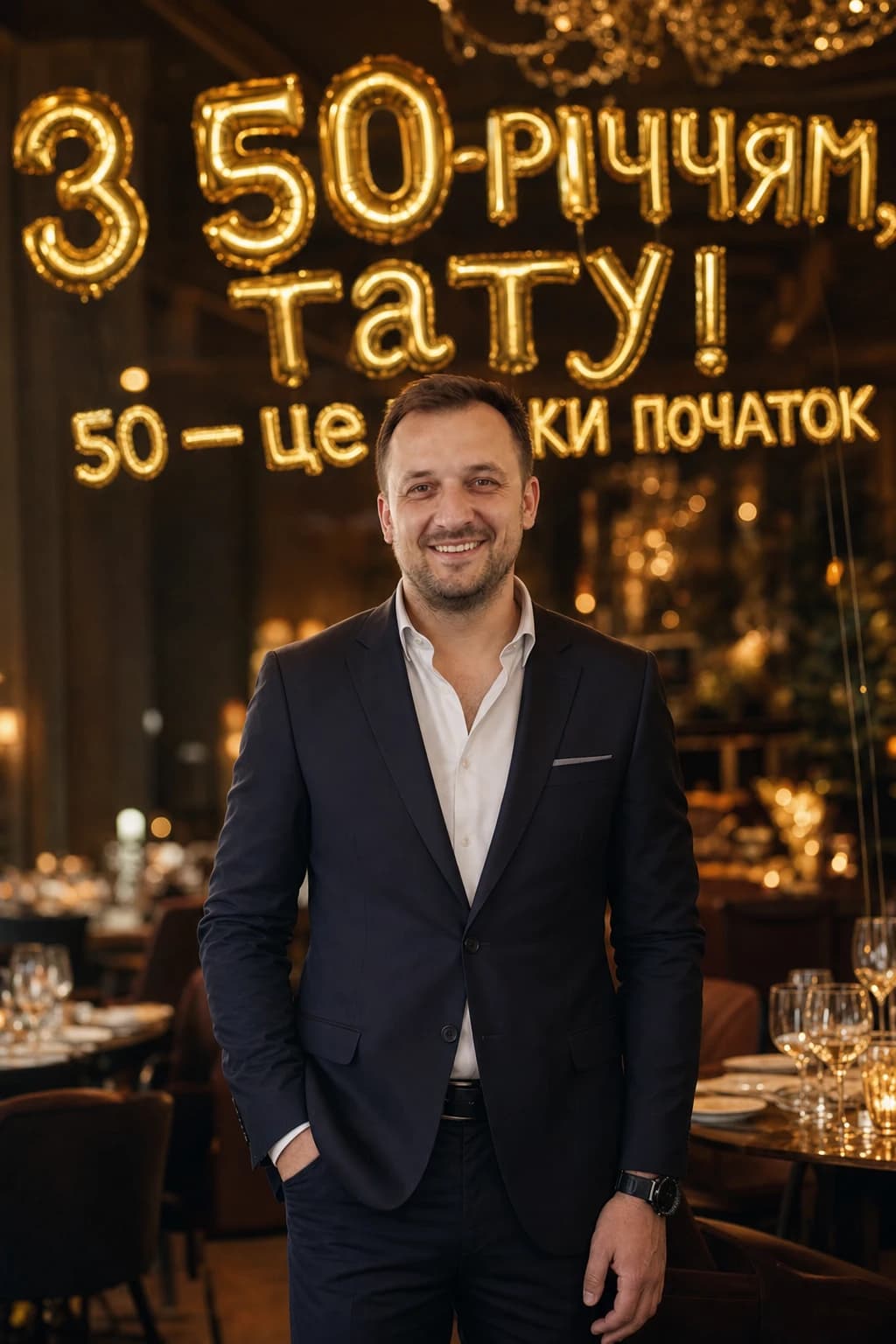 Тато, 50: святкове фото на день народження, напис «З 50-річчям, тату!»